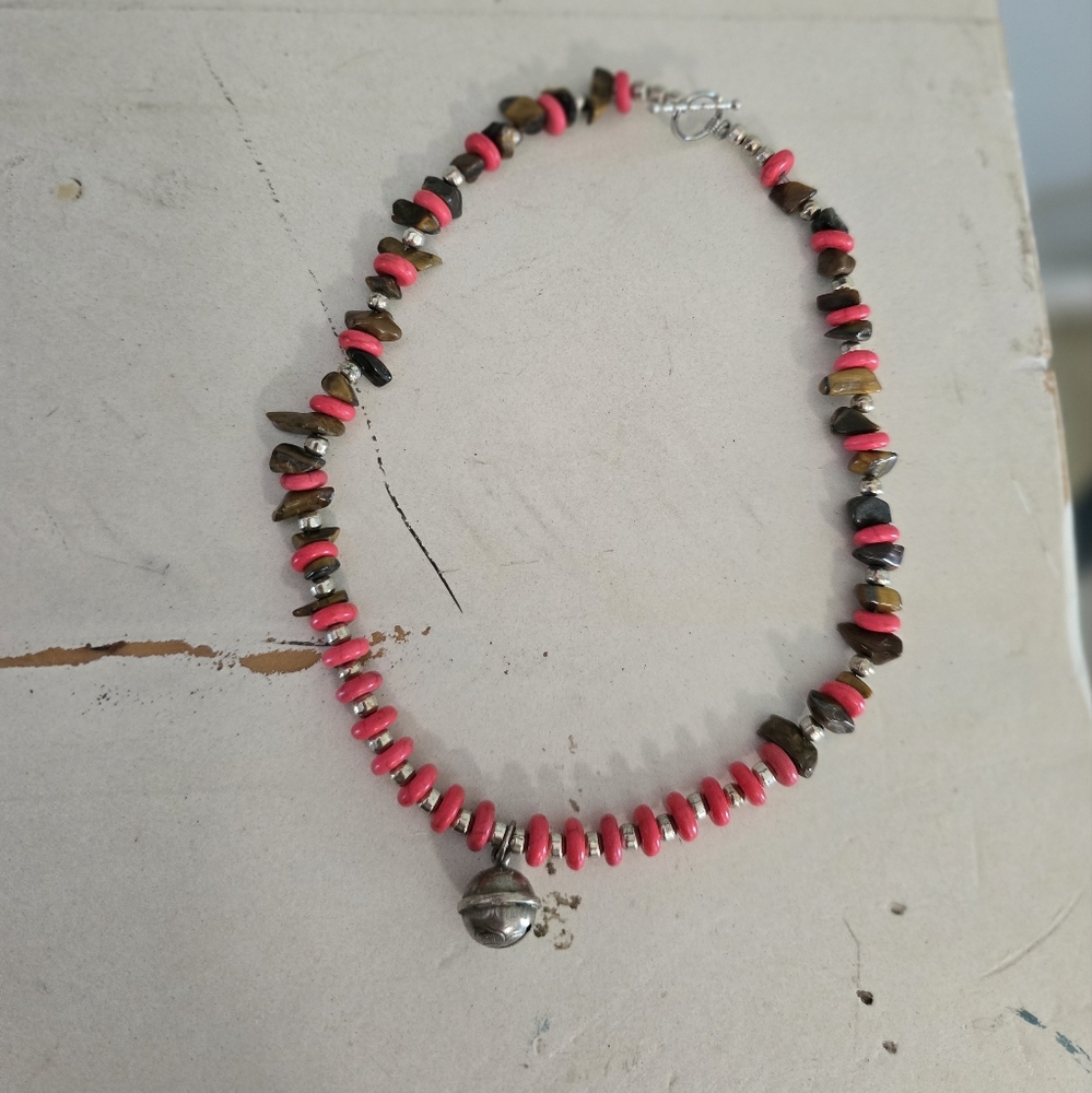 Pink and Brown Beaded Necklace
